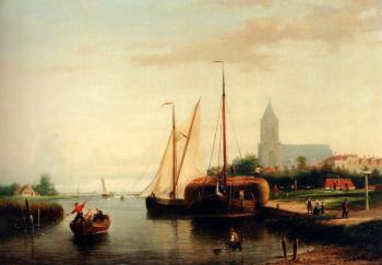 亞伯拉罕 衚尅 二世 Frederik A Moored Haybarge And Other Shipping By A Bleach Field 亞伯拉罕 衚尅 二世 Frederik A Moored Haybarge And Other Shipping By A Bleach Field